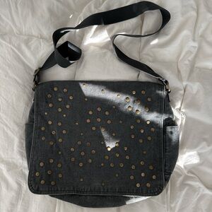 Old Navy Studded Distressed Black Messenger Bag